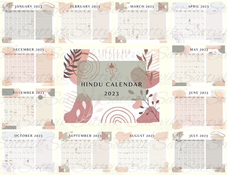 hindu-calendar-2023-boho-calendar-earth-tones-printable-etsy