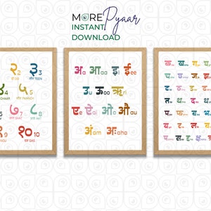 HINDI Numbers Vowels Consonants | Baby Nursery and Kids Room Decor | Children Classroom Decor | Hindi Educational Posters | Instant Download
