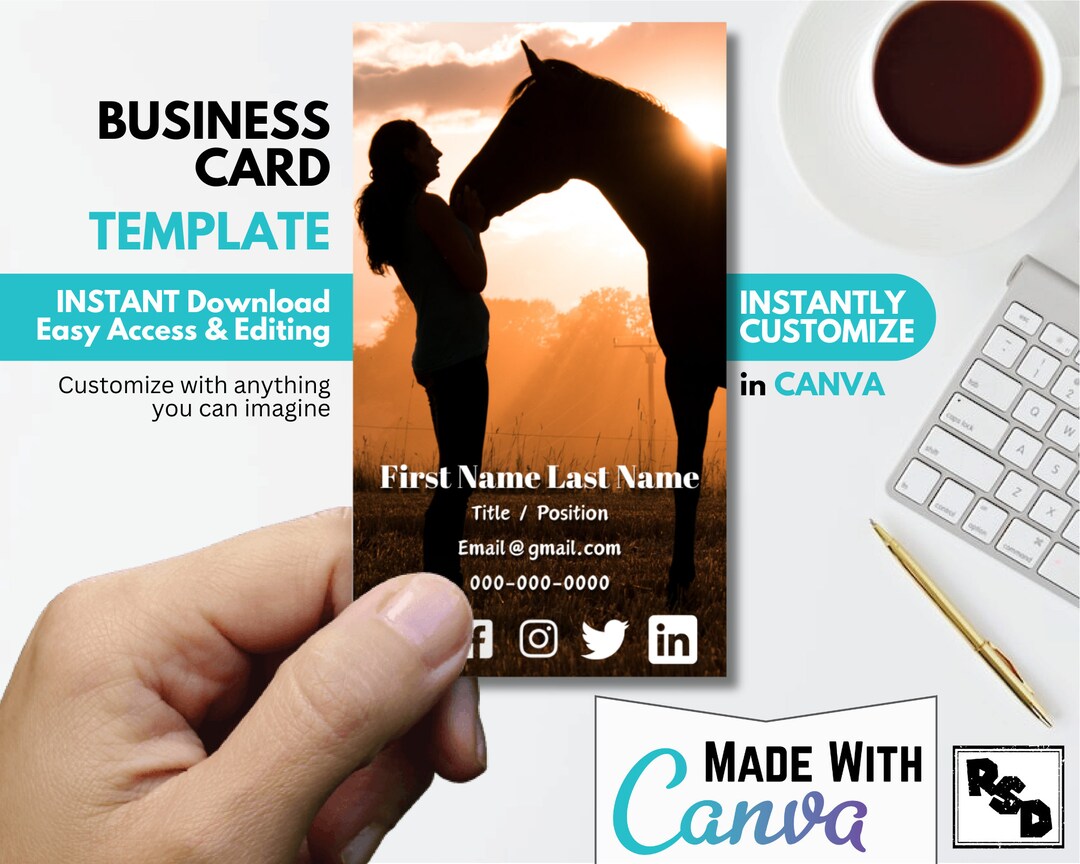 Business Card Canva Template, Equine Business Card, Equine Marketing