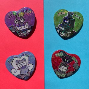 Toontown cog boss fan club holo heart pins - 2.25 in