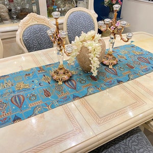 Turkish Table Runner, Turkish Kilim Table Runner, Ethnic Turkish Tapestry Table Mat, Boho Table Rug Mat, Dining Room Table Runner Gift UK