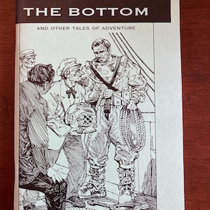 May include: A vintage paperback book titled "Hell on the Bottom" by Carl Jacobi. The cover features a black and white illustration of a diver in a diving suit with other men. The book's title and author's name are prominently displayed.