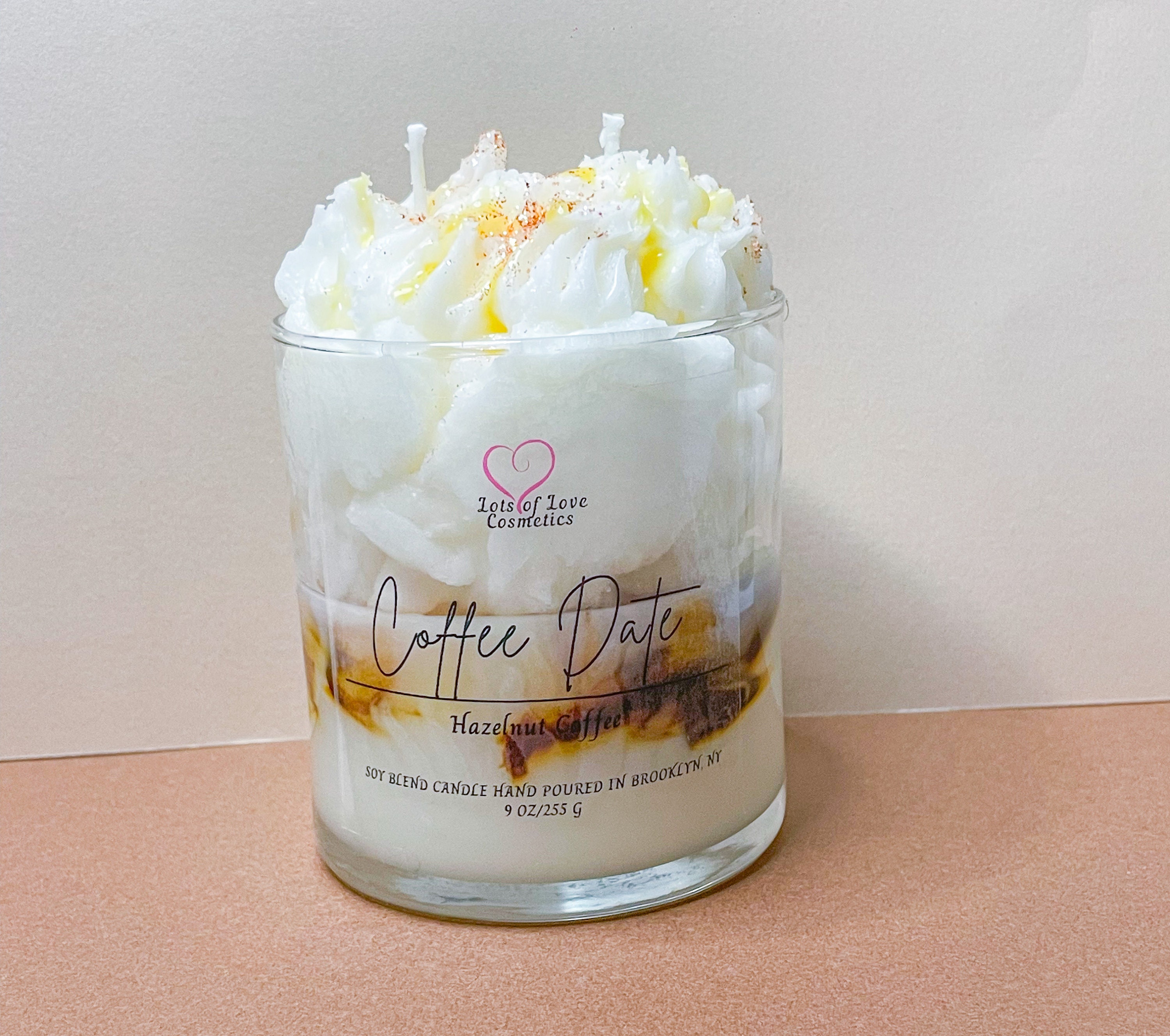 Hazelnut Coffee Dessert Candle: Soy Wax, Double Wick (9oz)