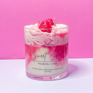 Sweet Spot, Strawberry Cheesecake Candle, Dessert Candle, Handmade Candle, Gifts for Her, Sweet Strawberry Candle, Food Candle, Soy Candle
