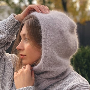 Knitted hood, balaclava, hat. Self-made. Angora fluffy balaclava hat. A voluminous, very beautiful angora hood.