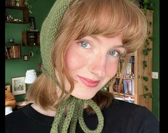 Women's Bonnet. Hand knitted Adult Bow Tie Bonnet. Wool alpaca hat. Winter Warm hat. Balaclava