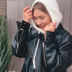 Knitted hood, balaclava, hat. Self made. Angora wool fluffy balaclava hat. A voluminous, very beautiful hood. image 11