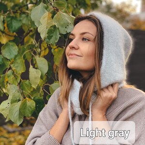 Knitted hood, balaclava, hat. Self made. Angora wool fluffy balaclava hat. A voluminous, very beautiful hood. image 19