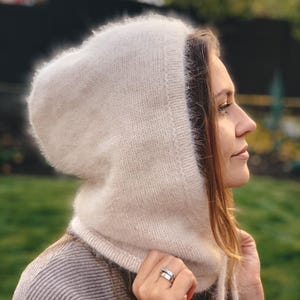 Knitted hood, balaclava, hat. Self made. Angora wool fluffy balaclava hat. A voluminous, very beautiful hood. image 13