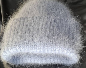 Knitted hat. Angora soft fluffy hat for women. Winter hat beanie.