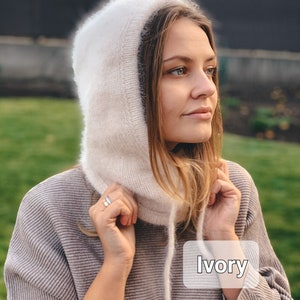 Knitted hood, hat, balaclava, snood. Merino Angora yarn