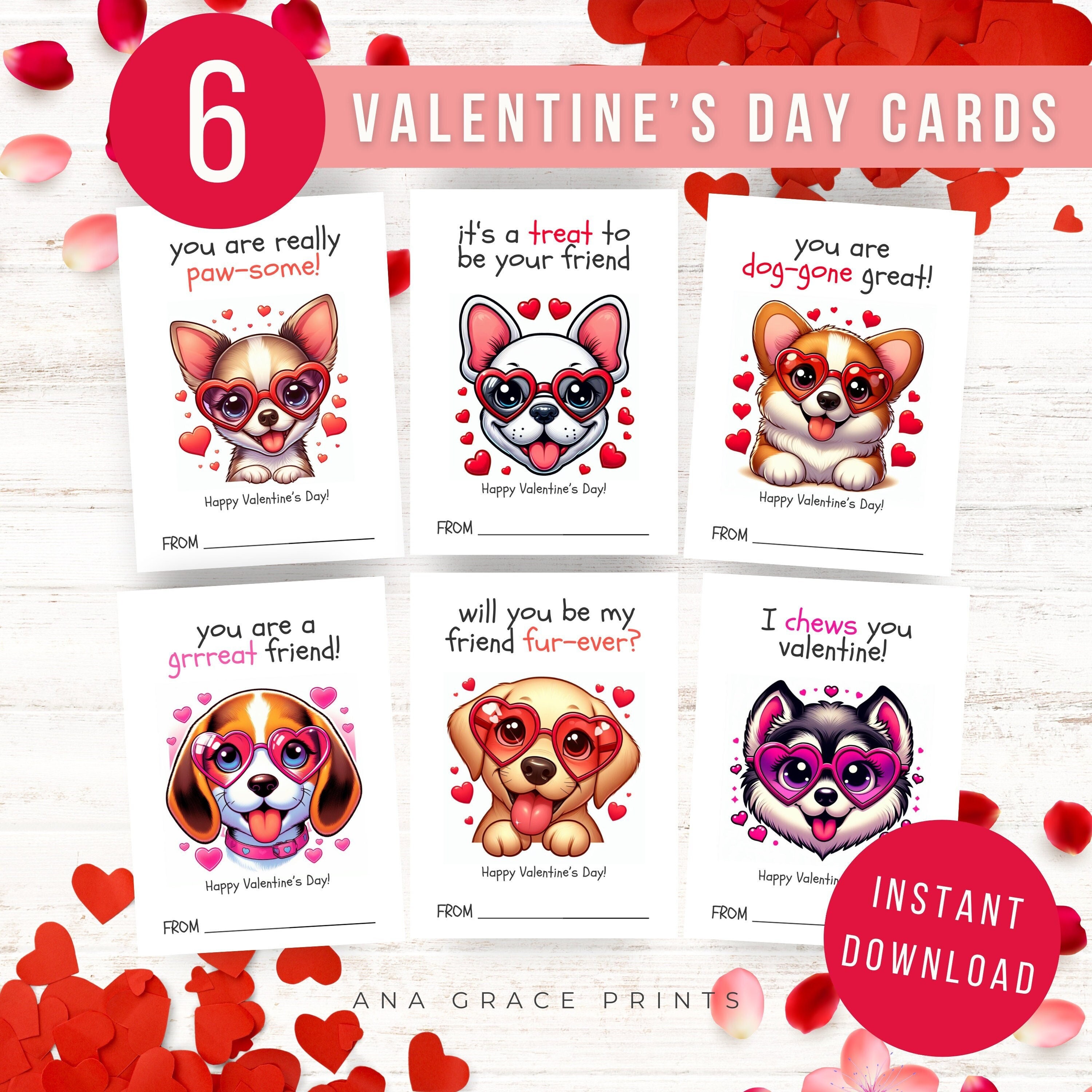 Printable Dog Valentine's Day Cards INSTANT DOWNLOAD Classroom ...