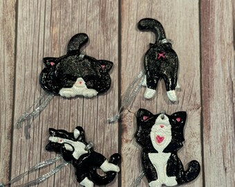 Tuxedo Cat Christmas Ornament, Black and White Cat Tree Decoration - Etsy