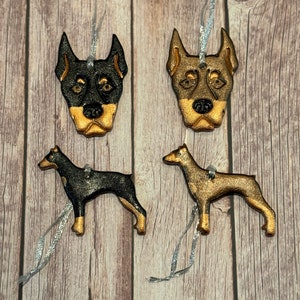 Handmade Ceramic Doberman Ornament: Black/Tan or Brown/Tan