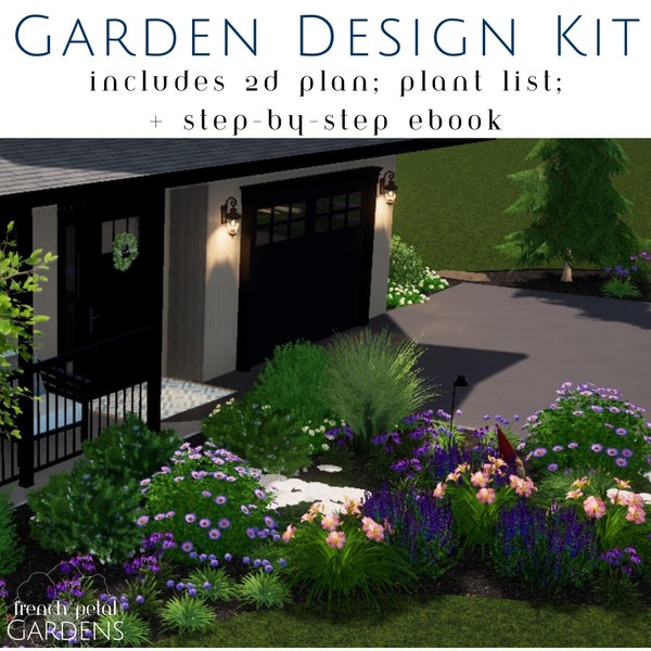 Curb Appeal Landscape Design Template Full Sun Garden Front Foundation Pre-Planned Planting Design DIY Residential Landscaping Plan
