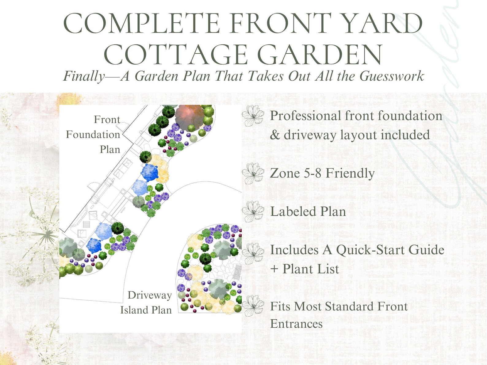Front Yard Landscaping Plan With Hydrangeas Low Maintenance Flower Bed ...