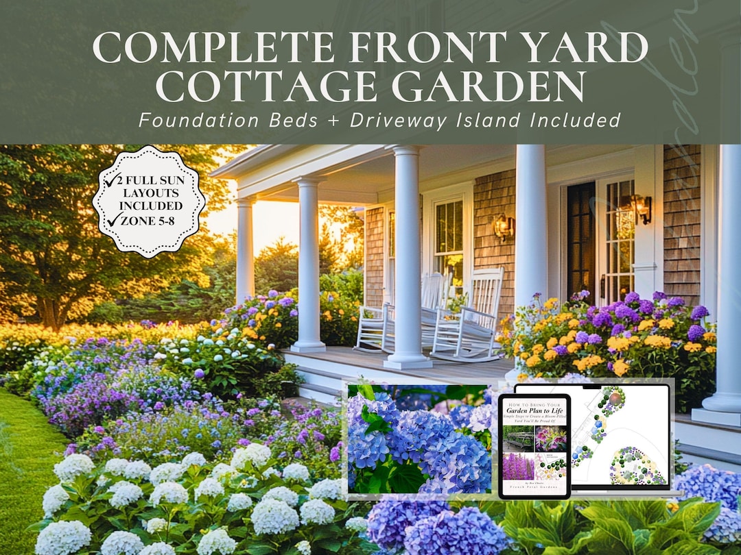 Front Yard Landscaping Plan With Hydrangeas Low Maintenance Flower Bed ...