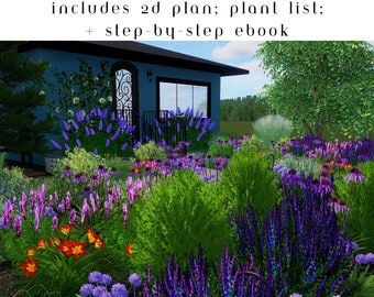 Full Sun Plants Template + Ebook Prairie Garden Landscape Design Plan Native Wildflower Gardens Sustainable Naturalistic Flower Bed Layout