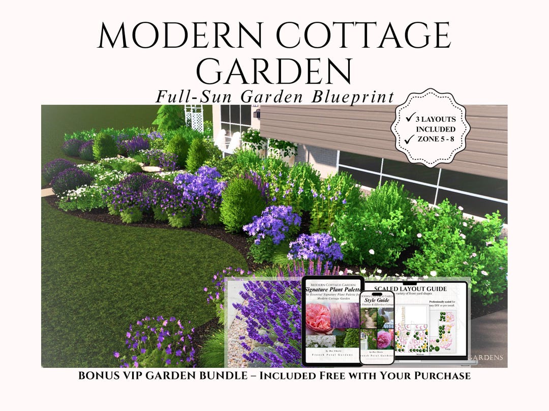 Front Yard Cottage Garden Plan Full Sun Hydrangeas Easy Flower Bed ...