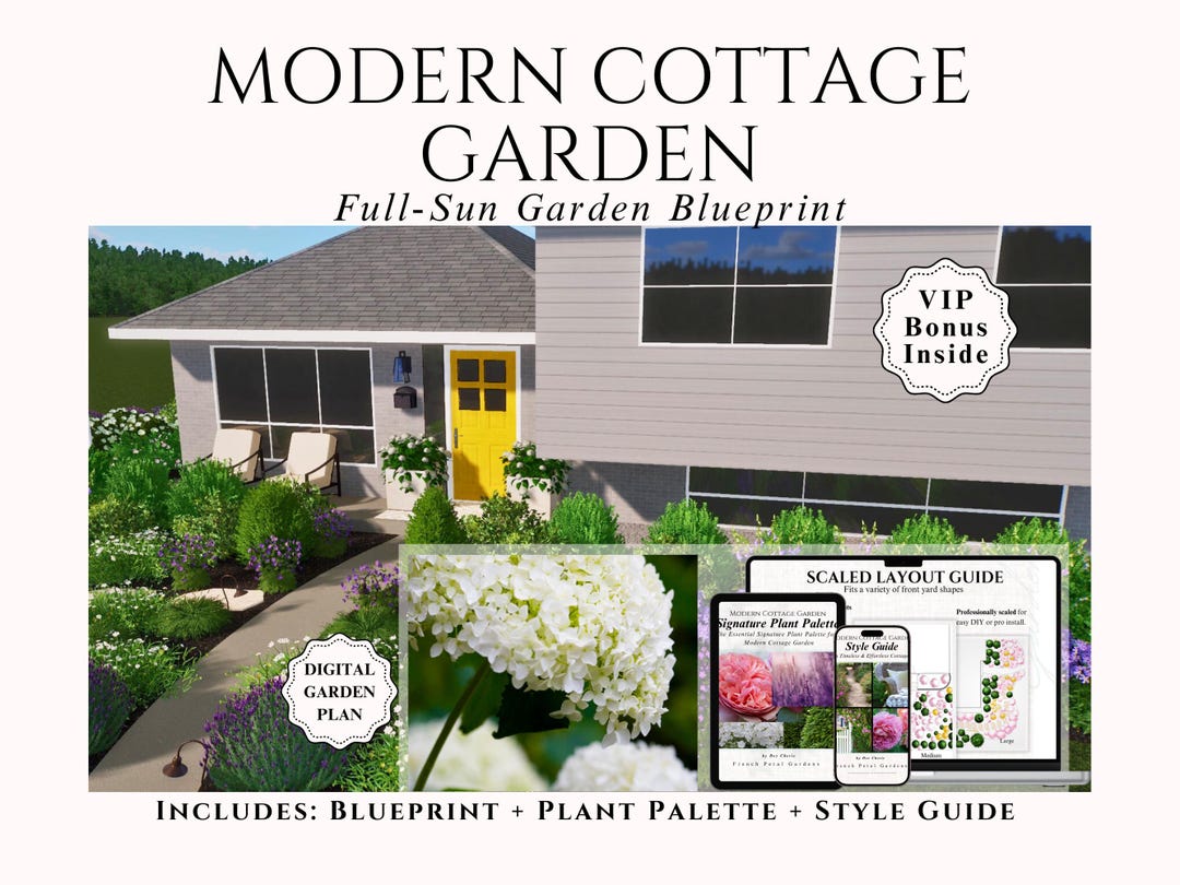 Front Yard Cottage Garden Plan Full Sun Hydrangeas Easy Flower Bed ...