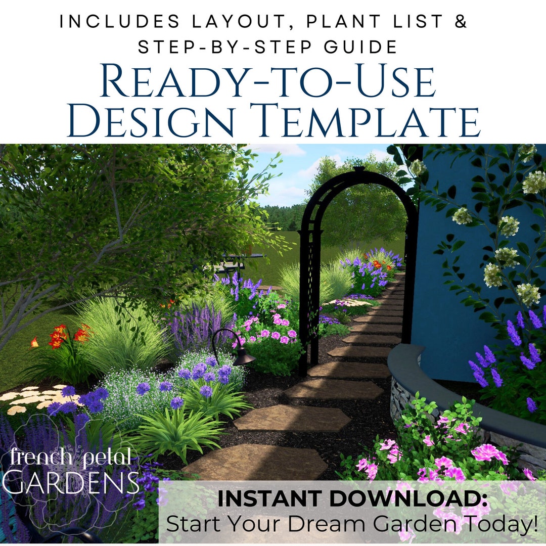 Pathway Garden Design Template Curb Appeal Full Sun Purple Landscape ...