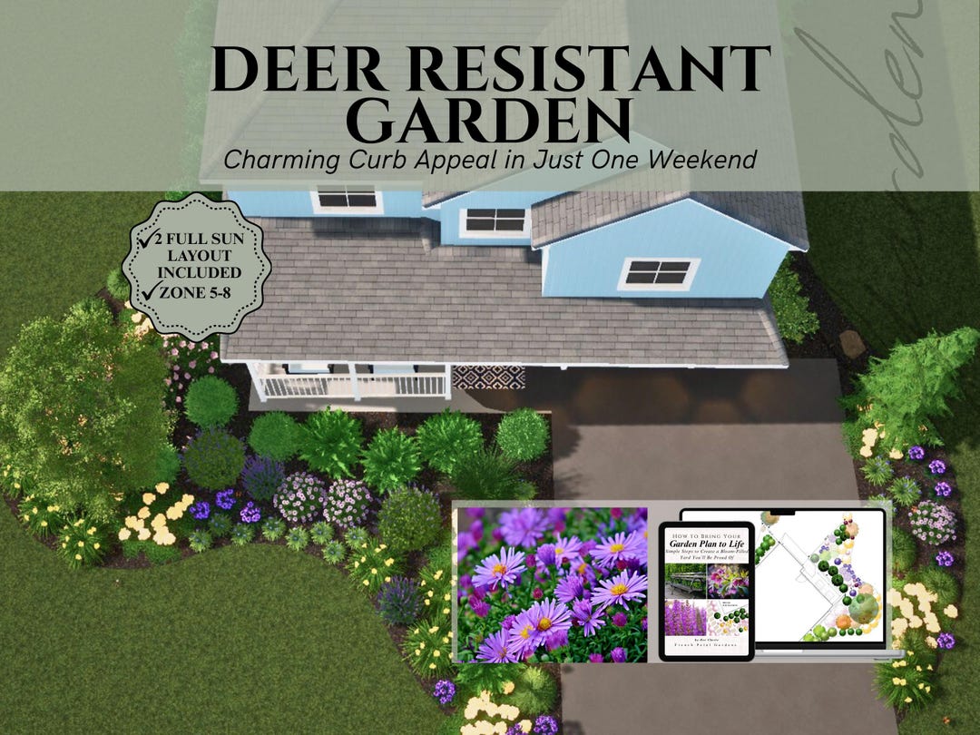 Front Yard Design Landscape Plan Full Sun Garden Layout Deer Resistant ...