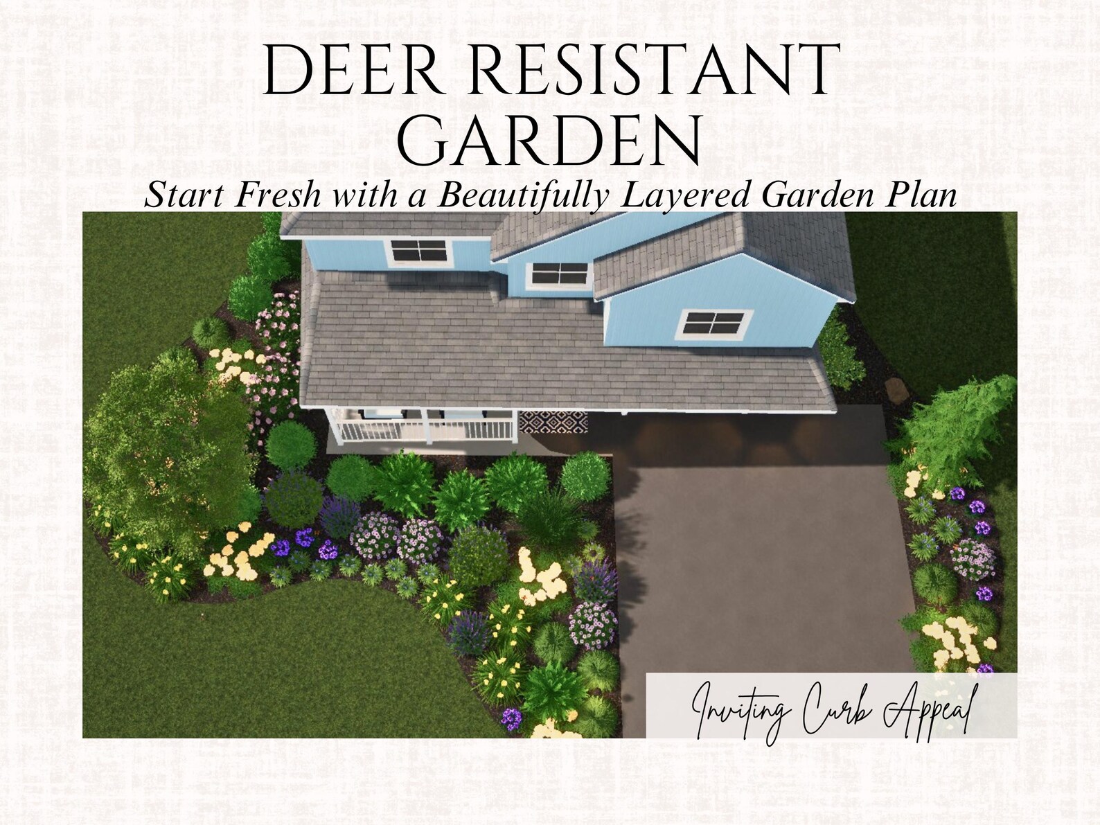 Front Yard Design Landscape Plan Full Sun Garden Layout Deer Resistant ...