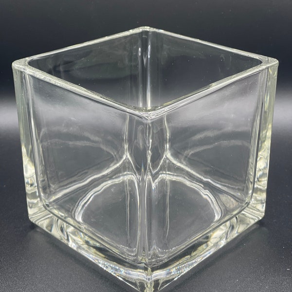 6 Clear Cube Glass Vases, 5inch Diameter, Set Of 6