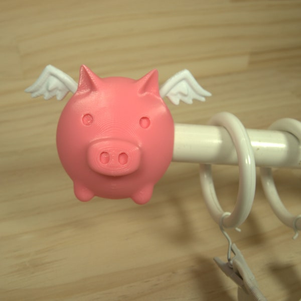 Flying pig, Curtain Pole Finials, Caps, Ends, Terminations, 3D Print