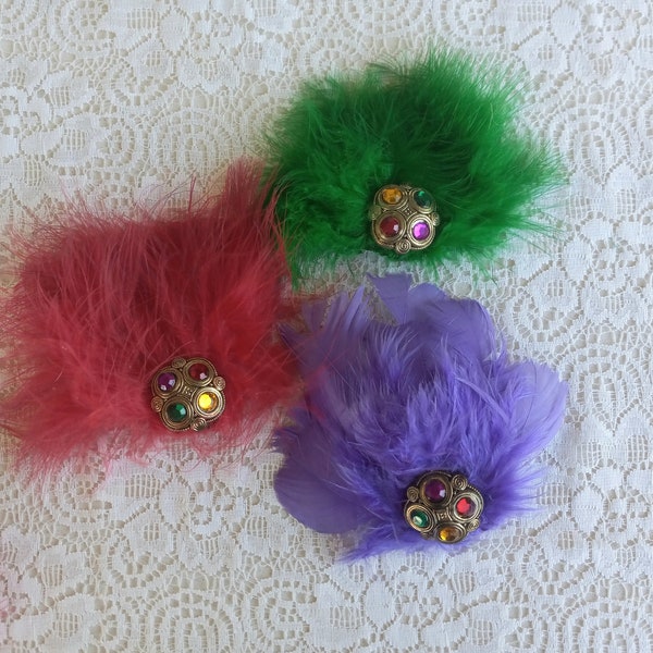 Red Feather Hair Clip, Feather Fascinator, Green Feather clip, purple, Periwinkle