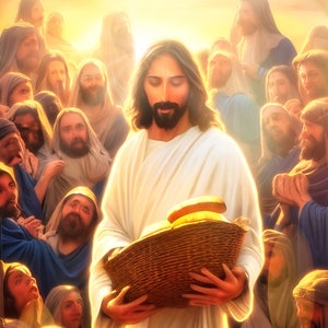 Premium Poster - Ai Generated Artwork - Jesus Feeding the 5000