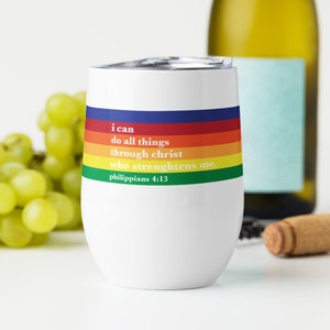 Philippians 4:13 Rainbow - Wine tumbler - White