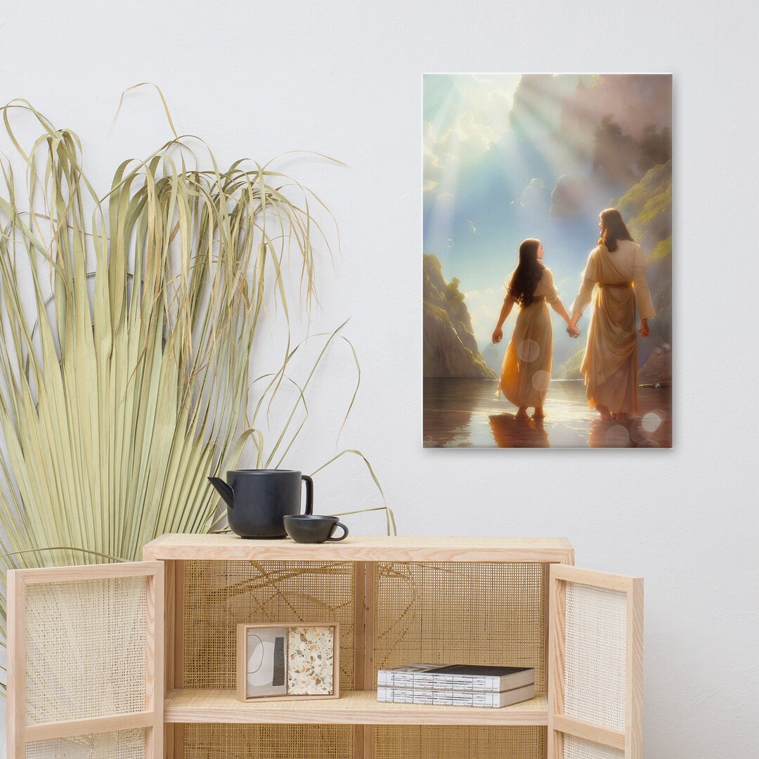 Canvas Print - Ai Generated Art - Woman Walking With Jesus on the Water ...
