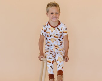 Kids Bamboo S’mores Print Pajamas - Unisex Short Sleeve Pants Set