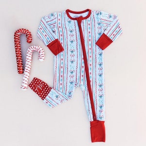 Eco-Friendly Bamboo Zip-Up Romper for Babies & Toddlers – Soft Christmas Outfit, Holiday PJ&#39;s, Baby Gift, Toddler Christmas Pajamas
