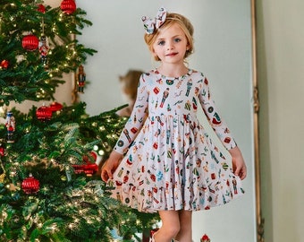 Nutcracker Bamboo Twirl Dress for Girls | Eco-Friendly Christmas Holiday Dress | Festive Seasonal Kids Fashion | Soft & Sustainable