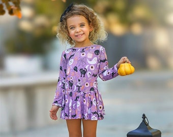 Baby and Toddler girls bamboo skirted halloween romper bodysuit,  bamboo twirl dress, toddler halloween dress, kids halloween costume