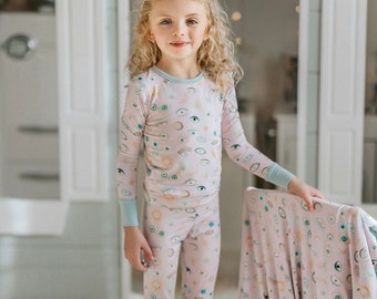 Girls Pink Evil Eye Bamboo Two-Piece Pajama Set, Slumber Party Pajamas, Cottagecore Kids Pajamas, Birthday Gift for Girls, Princess Pajamas