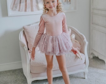 Girls Pink Velvet Tutu Bodysuit, Princess Outfit, Holiday Dress Up, Ballet Costume