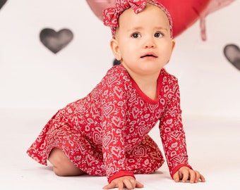 Baby Girl Bamboo Valentine's Bodysuit Dress – Red Paisley Hearts
