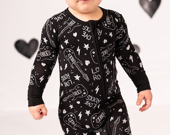 Rock N Roll elektrische gitaren One Piece Bamboo Zip-Up Convertible Romper Pyjama voor baby's en peuters