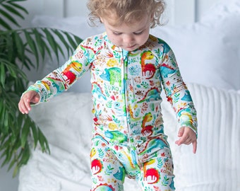 Unisex Bamboo Dinosaur Baby Sleeper, One-Piece  Zippie convertible footie pajamas, Eco Friendly  Baby Romper, Toddler Dinosaur Pajamas