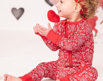 Regalo de San Valentín para niños, pijama de bambú con cremallera para bebés y niños pequeños, regalo para niña, atuendo para recién nacido, regalo para bebé nuevo,