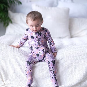 Bamboo Halloween Zippered Footie Pajamas for Babies & Toddlers, footed pajamas, kids bamboo pajamas, fall bamboo pjs, unisex newborn sleeper image 1