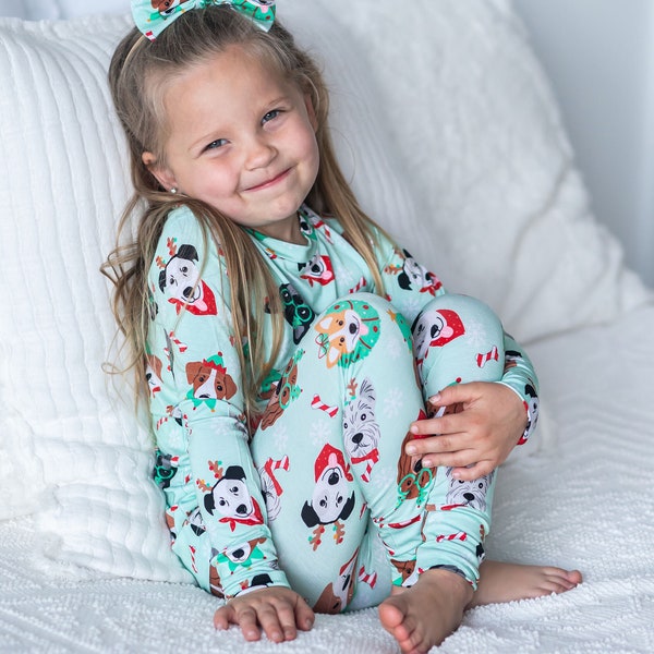 Christmas Dogs Bamboo Children's Pajamas  |  Eco-Friendly Kids Pajamas | Christmas 2-Piece pajama set | Matching Fsmily Christmas Pajamas