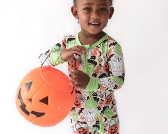 Bamboo Halloween Romper | Vintage Frankenstein Print Baby Pajamas
