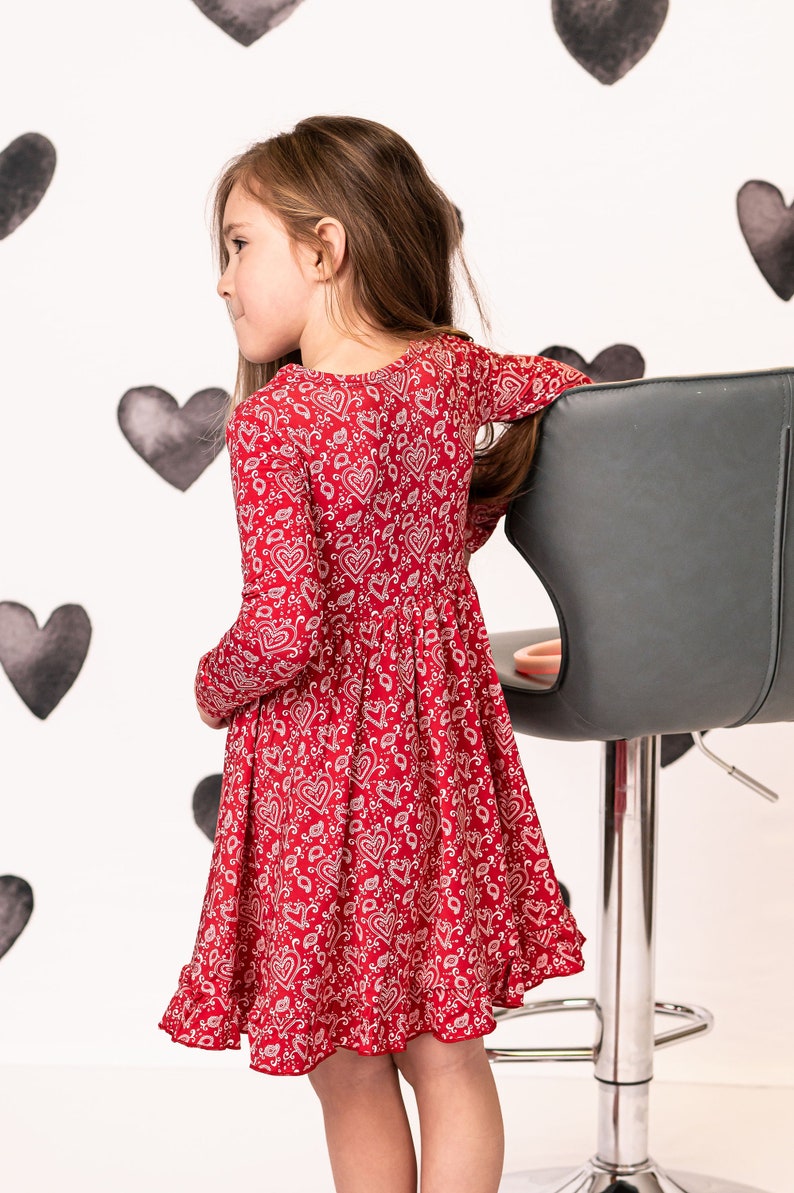 Celebrate Love With Our Red Paisley Hearts Bamboo Twirl Dress for Girls Perfect for Kids Valentine's Dress, Party Dress or Play Dress image 3