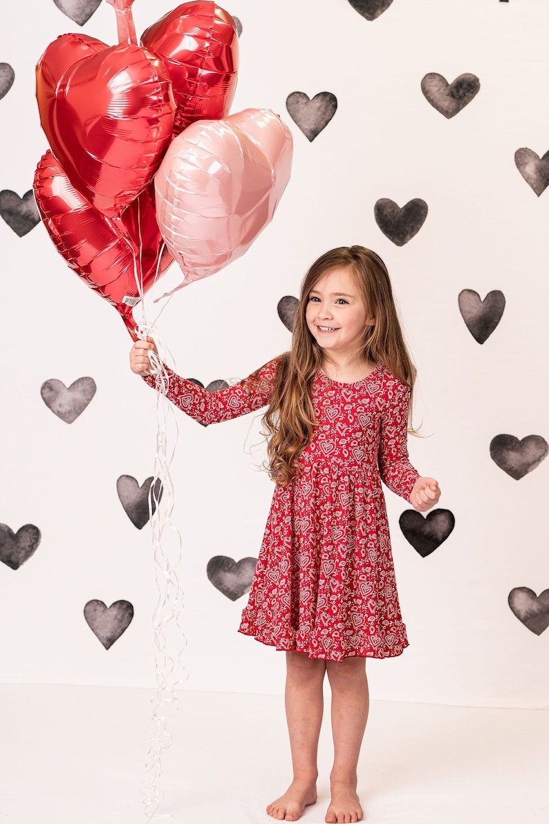 Girls Bamboo Valentine's Day Twirl Dress. Red and White Paisley Design, Makes a great Valentine's Day Gift for Girl, Party Dress or Play Dress.