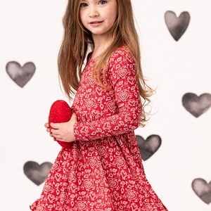 Celebrate Love With Our Red Paisley Hearts Bamboo Twirl Dress for Girls Perfect for Kids Valentine's Dress, Party Dress or Play Dress image 2