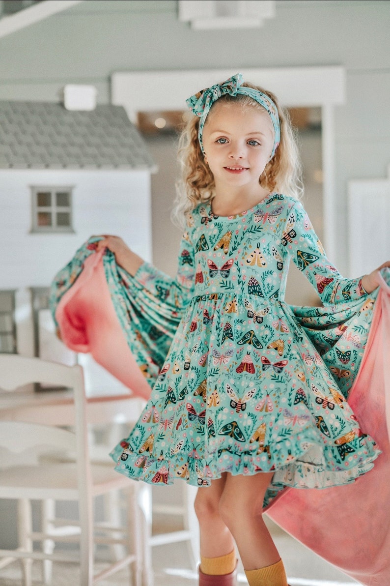 Magical Moths Bamboo Twirl Dress, Girls Twirl Dress, Toddler girl dress, Moth Collection, Girls Play Dress, Dresses for Babies and Toddlers image 3